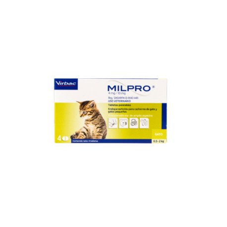 Milpro | Virbac (0.5 a 2kg) 4mg/10mg, 4 Tabletas